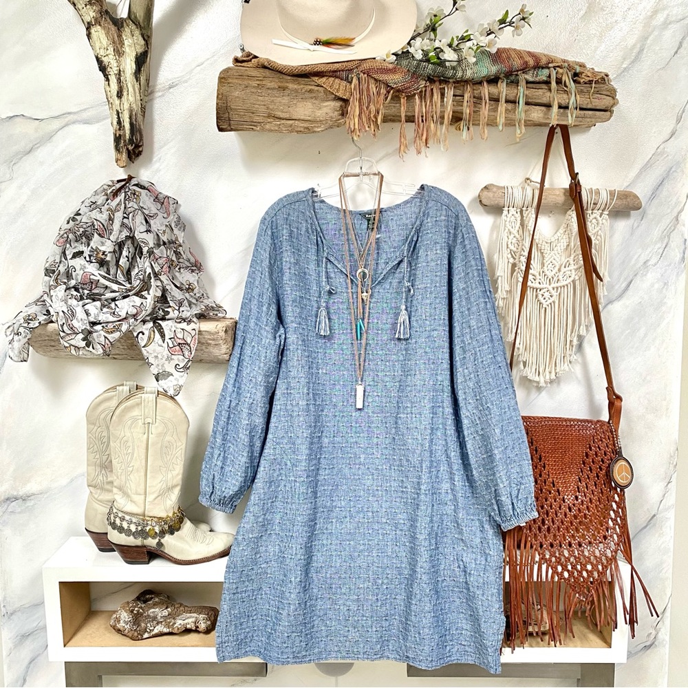 COPY - ROOTS Comfy Linen Rimby Peasant Dress w prairie/country/cottage core vibe